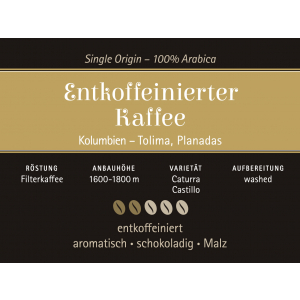 Entkoffeinierter Kaffee Kolumbien