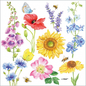 Serviette Easter Flowers & Bees 33x33