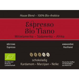 Espresso Bio Tiano 1000g Espresso - Siebträger