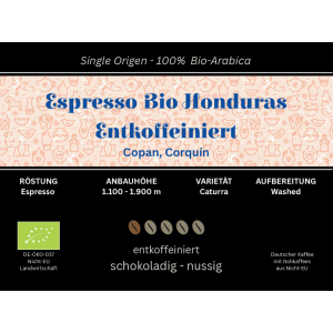 Entkoffeinierter Bio Espresso Honduras