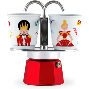 Bialetti Nussknacker Espressokocher Mini rot + 2 Becher