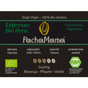 Bio Espresso Peru PachaMama 1000g Espresso - Siebträger